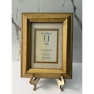 Vintage MCS Industries Gold Ribbed 5x7 Picture Frame with 3.5x5 Beveled Mat